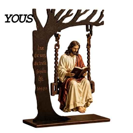 Decorațiuni inspiraționale pentru birou, Ornament din lemn cu Iisus creștin în balans, Sculptură detaliată, Cadou bazat pe credința religioasă pentru prieteni, Decorațiune, A black