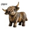 Small Desktop Animal Figurine Farmhouse Highland Cow Figurine, Resin Scottish Bull Statue, Rustic Decorative Accents for Living Room Tabletop