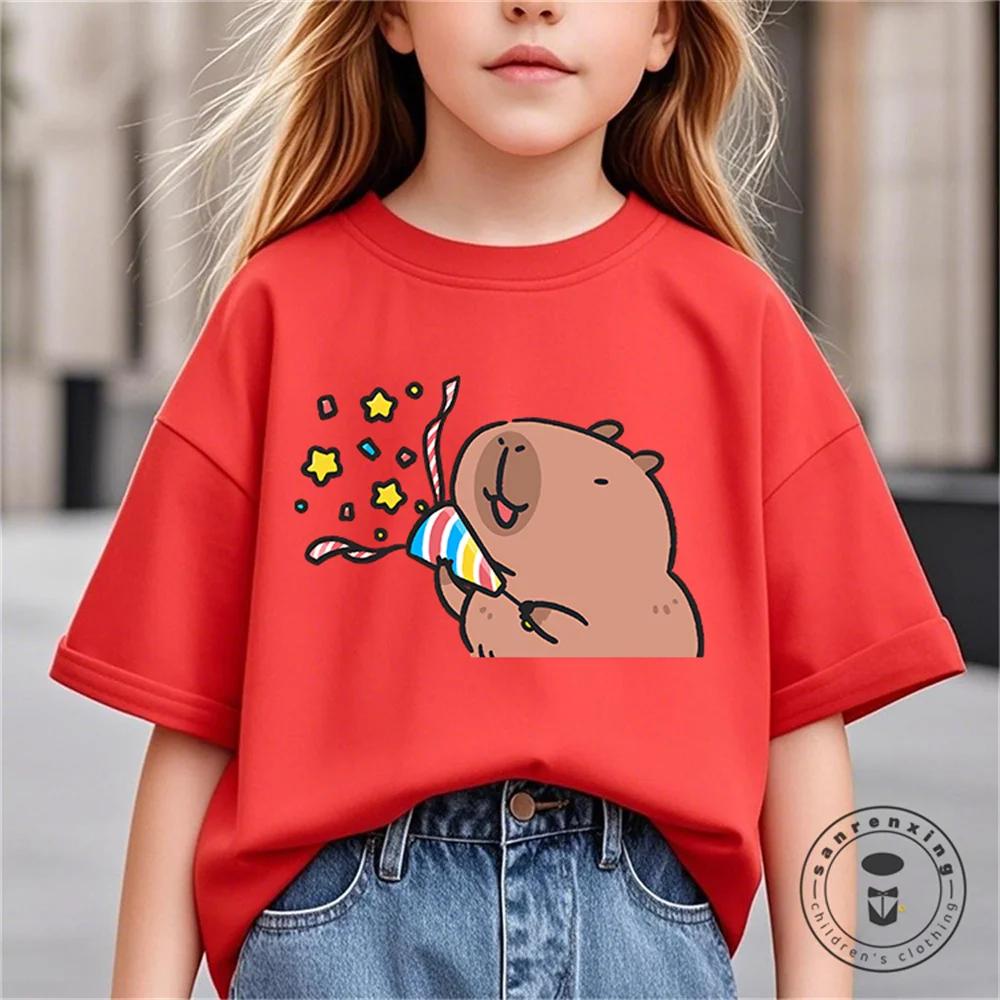 Vară Nouă Tendință Imprimeu Capibara Drăguț Tricou cu Mânecă Scurtă pentru Copii Drăguț Confortabil Versatil Tricou pentru Băiat și Fată