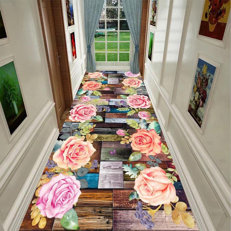 Floral Carpet Lotus Goldfish Fun Bridge Corridor Hallway Rug Living Room Area Rug 3D Rose Bedroom Anti-slip Kitchen Mat