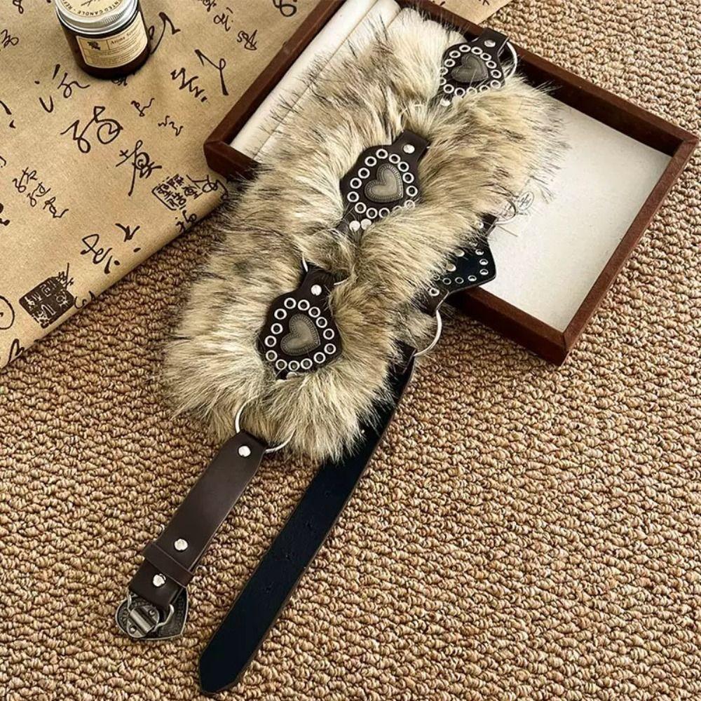 Faux Fur Leather Fur Belt Patchwork Heart Plush Belt Simple Furry Waistband  Female/Girls