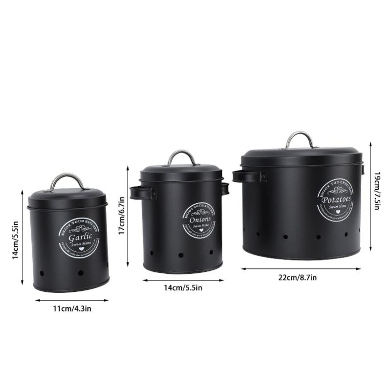 3 ks nádoba na brambory a cibuli, uhlíková ocel, venkovský styl, držák na brambory, kuchyňské dózy, sklenice, nádoby na pracovní desku