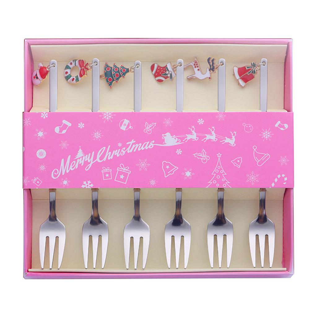 Stainless Steel Material Fruit Forks Christmas Snack Dessert Forks Food Pick Set
