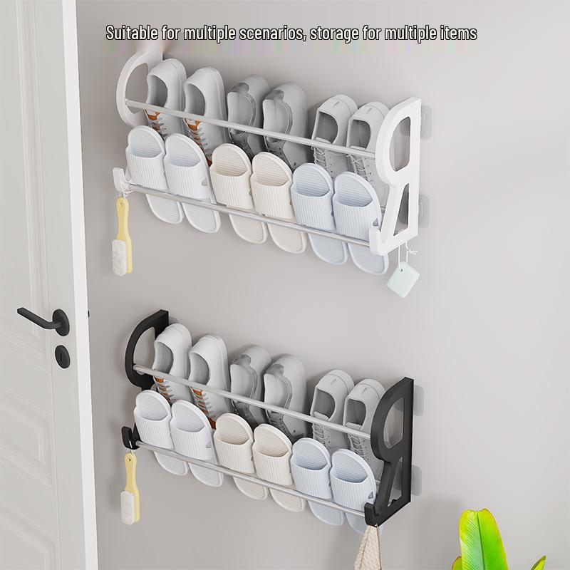 Wall-Mounted Hole-Free Shoe Rack: Simple, No-Installation, Multi-Layer Storage for Bathroom or Door