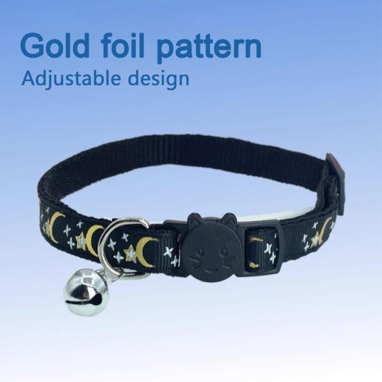 Pet Collar Cat Face Safety Buckle Quick Release Adjustable Length Soft Bell Hot Stamping Star Moon Design Cat Collar