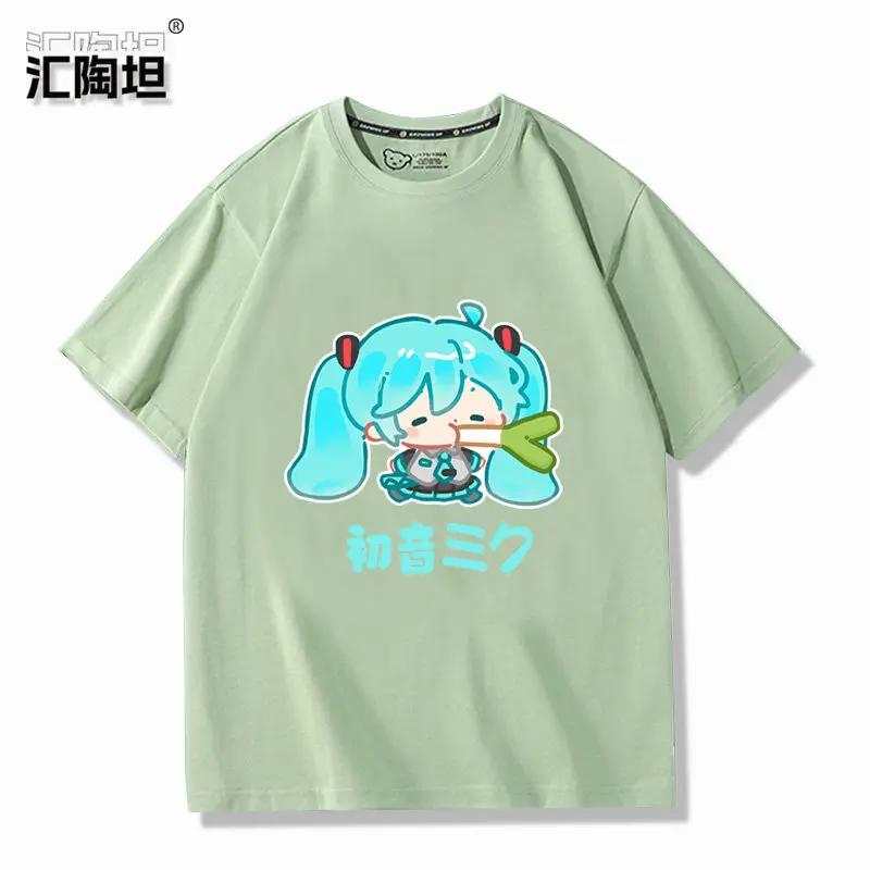 Accented Teto Co Branded Hatsune Miku Surrounding Cartoon Printed T-shirts for Boy and Girl Summer Anime New T-shirts