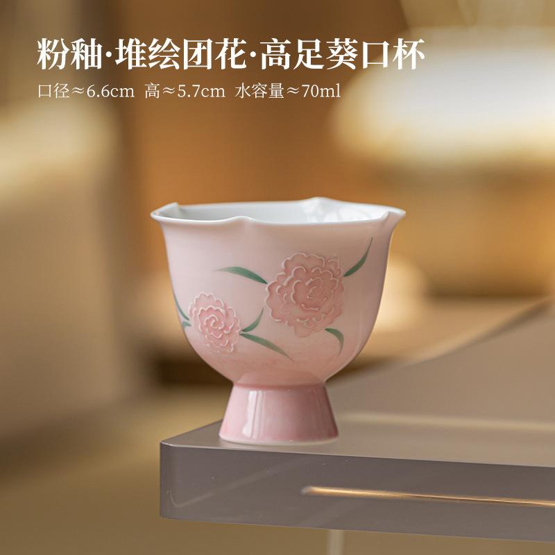

70ml Pile Painting Flower High Foot Teacup Handmade Tea Bowl Mug Tea-tasting Meditation Cup Jianzhan Master Cups Tea Items Craft As Your Choose