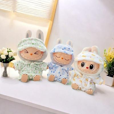 Für 15cm/17cm Labubu I II Puppen Kleidung Niedliche Schlafmaske Pyjama Dreiteiliges Set Accessoires Kleidung Plüschpuppenkleidung