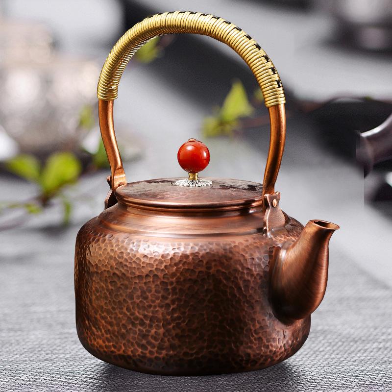 Purple Copper Teapot Hand Pounded Chinese Style Boiling Tea Boiling Water Kettle Vintage Lifting Beam Kung Fu Tea Set