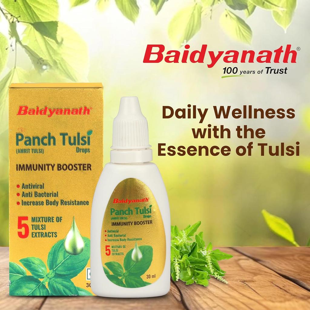 Baidyanath Ayurved Panch Tulsi Drops 30ml X Pack Of 3 Natural Immunity Booster With Five Types Of Tulsi