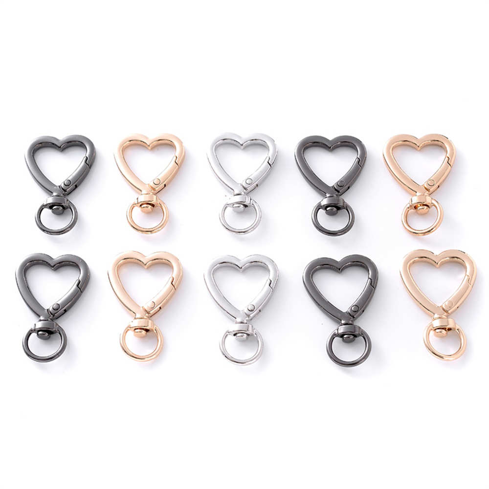 5Pcs Plated Heart Shape Rotation Lobster Alloy Spring Buckle Clasps Key Ring Holder Hook Carabiner for Jewelry Making Key Chains