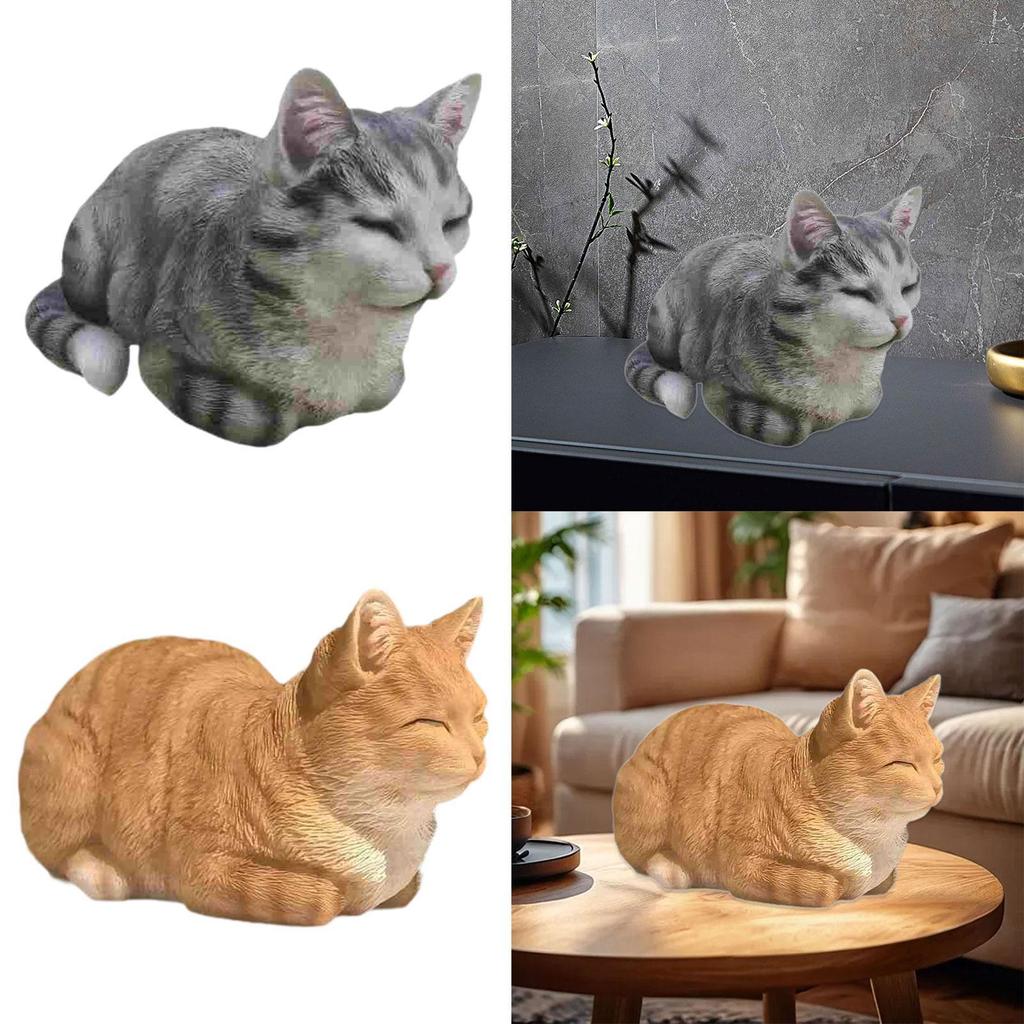 Kitty Figurine Realistic Novelty Modern Cute Sleeping Cat Statue Resin Animal Statue for Home Garden Dining Room, Bookshelf