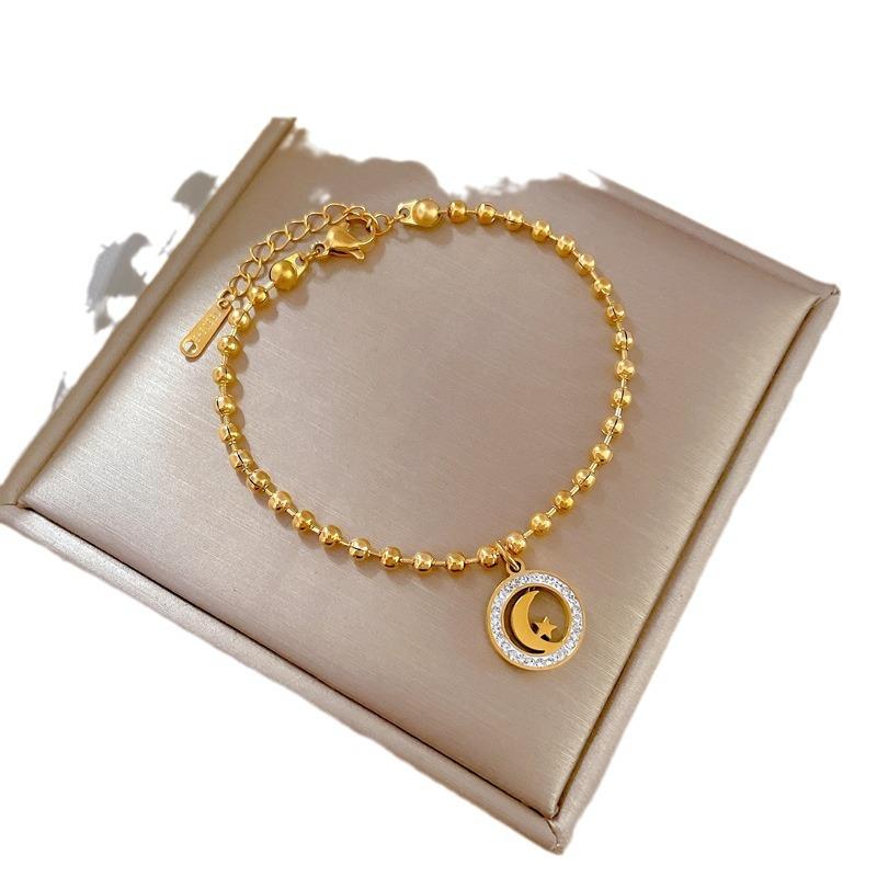 Dongmen Personality Star Moon Mud Diamond Round Bead Furnace Gold Bracelet Female Retro Girlfriend