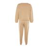 Beige Regular Pattern Basic Thick Inside Fleece Knitted Tracksuit Set
