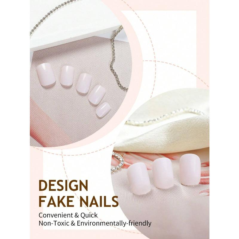 24pcs Short Square Solid Color False Nails, Simple Style, With 1pc File And 1pc Jelly Gel Press On Nails Nail Supplies