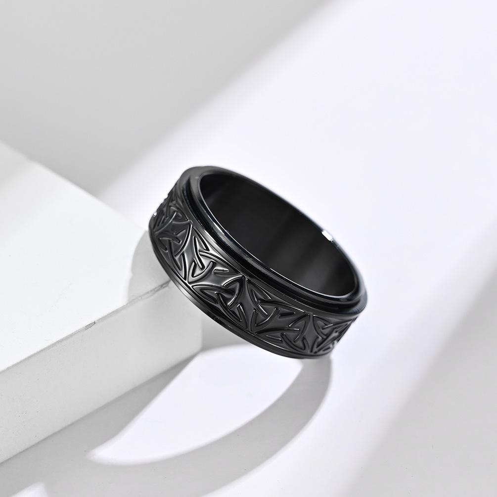 Hip Hop Celtic Knot Rune Rotating Anxiety Rings For Men Viking Script Stainless Steel Fidget Spinner