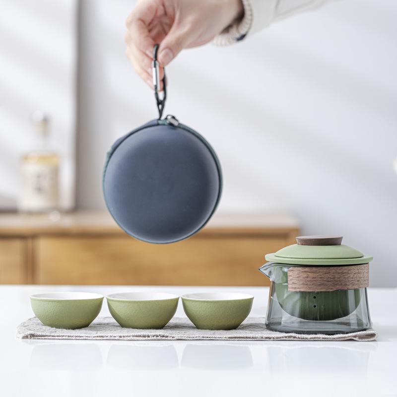 Portable Ceramic Tea Set: Quick Cup, One Pot, Three Cups - Perfect for Travel and Outdoor Use
