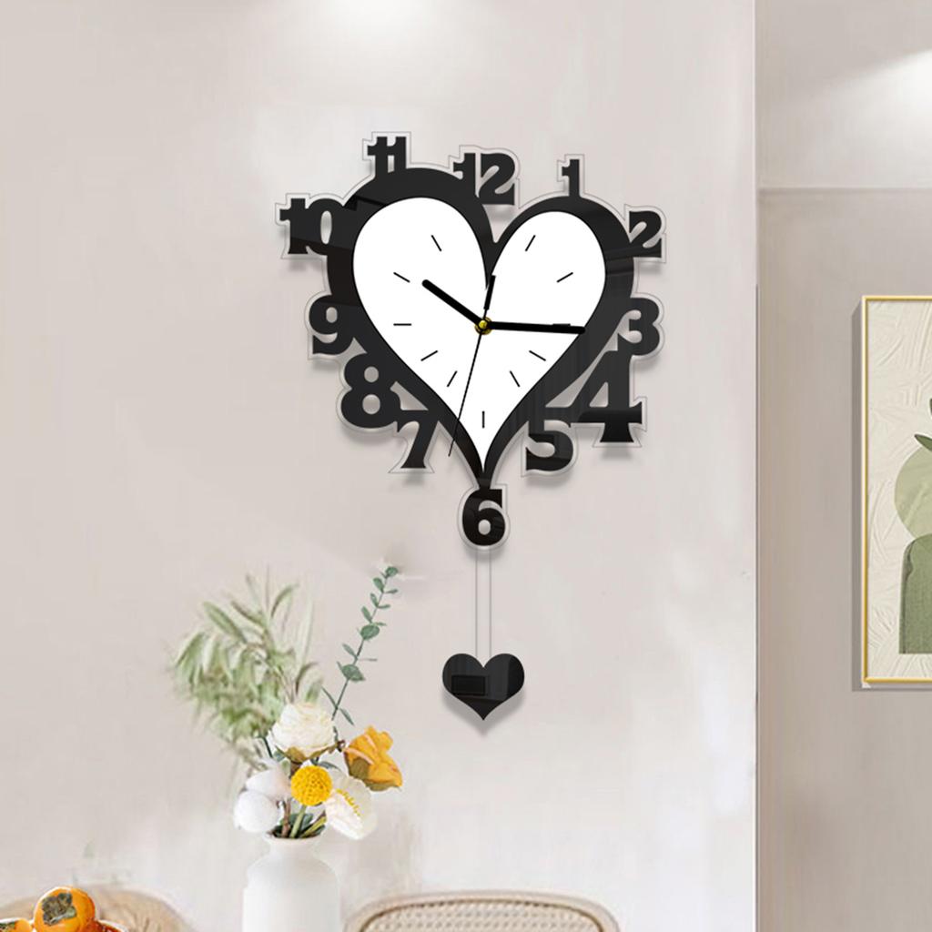 Wall Clock Modern Lightweight Decorative Hanging Clock Heart Shaped Timepiece for Living Room Office Kitchen Bedroom Decor