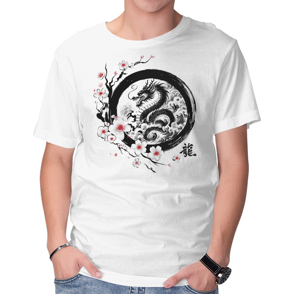 Unisex Crew Neck T-Shirt Year Of The Dragon Sumi-e Graphic Short Sleeve Casual Tee XXXL