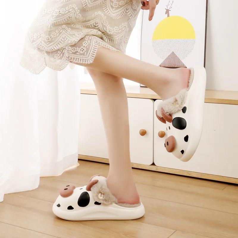 Nuove Pantofole Invernali Impermeabili in Cotone da Donna/Uomo Cartoni Animati Carine per Coppia Scarpe Calde da Casa in Cotone Pantofole Peluche Rimovibili Antiscivolo