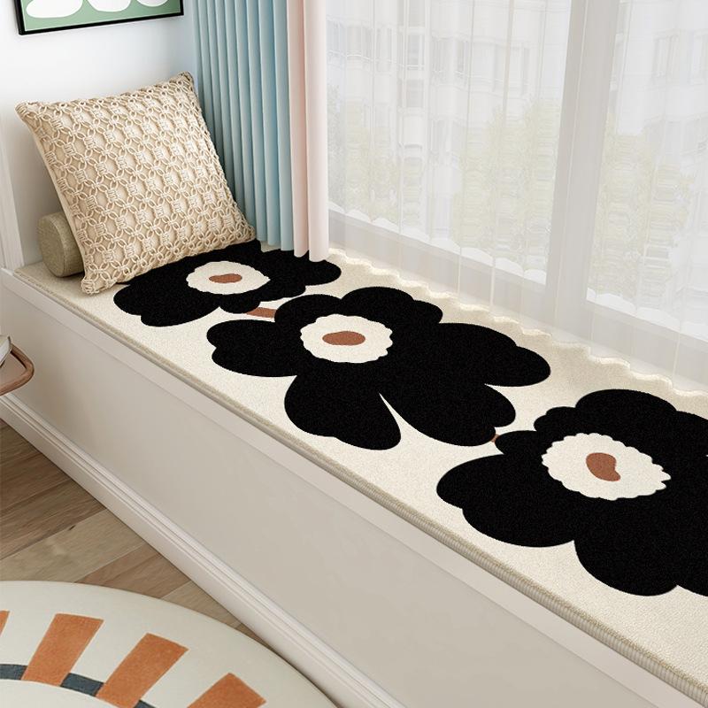 

French Country Floral Print Bay Window Cushion Easy-Care Balcony Mat Bedroom & Balcony Cool-Foot Cushion Window Sill Pad 60X120CM(2X3.9FT