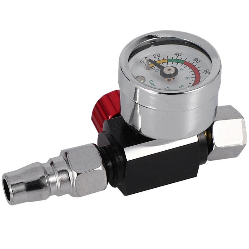 ABWR-3Pc 1/4 Inch Bsp Mini Air Regulator Valve Tool Durable Small Tail Pressure Gauge 48 X 60Mm With Nozzle For Spray Tool