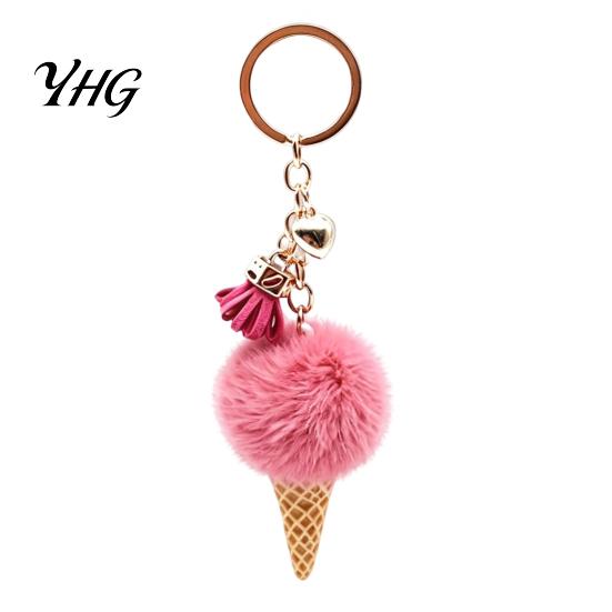 Soft Decorative Charm Plush Ice Cream Keychain for Backpacks, Fluffy Cone Keyring Decor Bag Charm, Pendant with Metal Ring Backpack Decoration