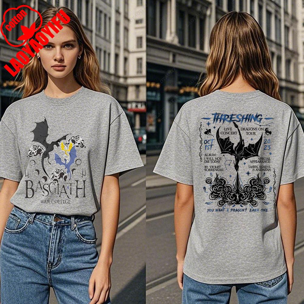 Fourth Wing DoubleSided TShirt Basgiath War College TShirt Women Tshirts High Quality Cotton Short Sleeve Graphic Vintage Tee