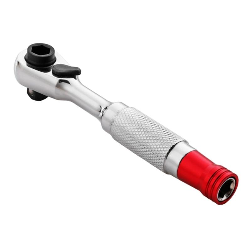 Double Ended Ratchet Wrench Tool Ergonomic Nonslip Handle 1/4" Drive Ratchet HandleFor Home Workshop Use