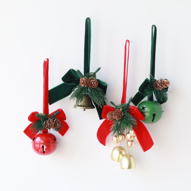 Christmas Red Velvet Bow with Bell Ornament for Tree and Door Decoration