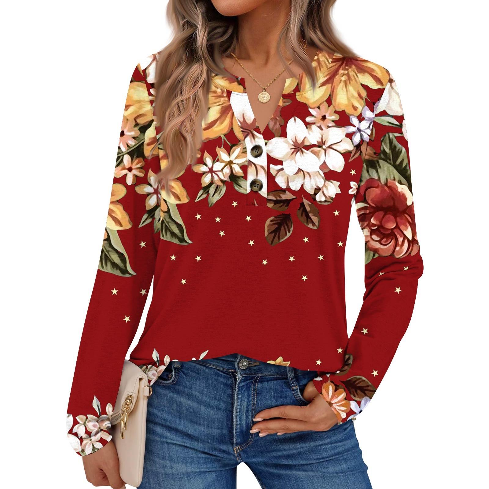 

Женские рубашки с принтом, с длинным рукавом, элегантные повседневные топы, модные рубашки, топы M красный