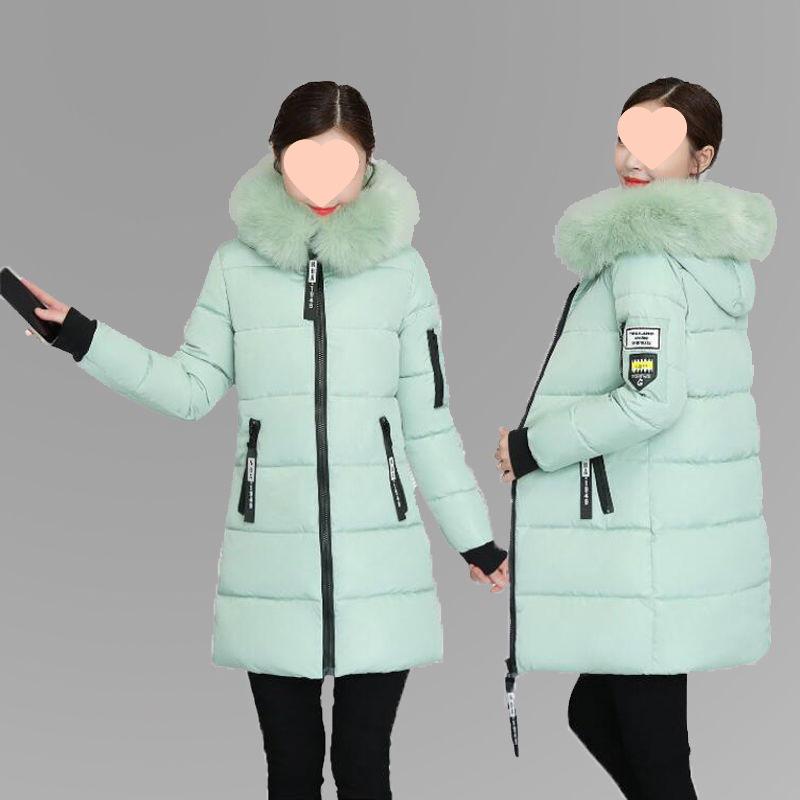 Veste en coton mi-longue pour femme, style coréen 2025, Mambo Menthe, Coupe longue et ajustée avec col en fourrure