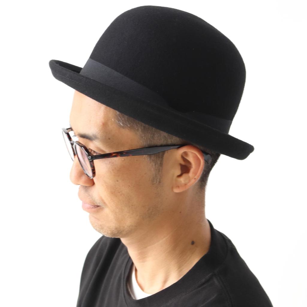 Regnuu Felt Bowler Derby Bowler Plus Camel Number Hat, 100% Wool, Unisex, Hat, Hat, Sizes, Fall/Winter, Black, Gray, (JP, Size, 58.5 Cm, Black)
