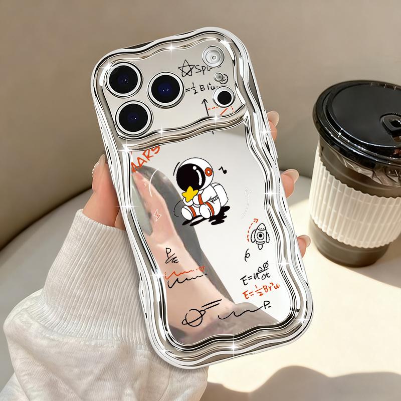 Cute Moon Astronaut Phone Case For iPhone 17 Pro Max Air 16e 16 15 14 13 Pro Max 12 11 Shockproof Luxury Plating Soft TPU Cover