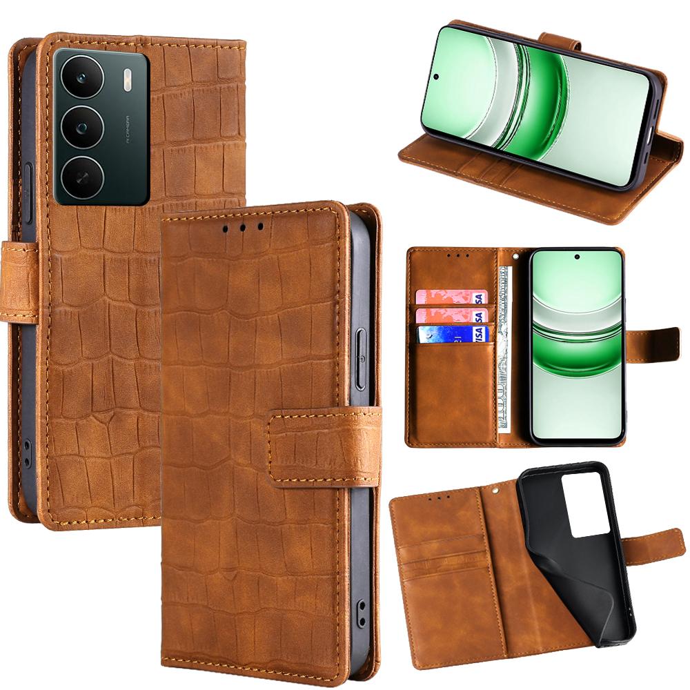 

For Realme C71 4G Case Crocodile Texture PU Leather Phone Cover Brown