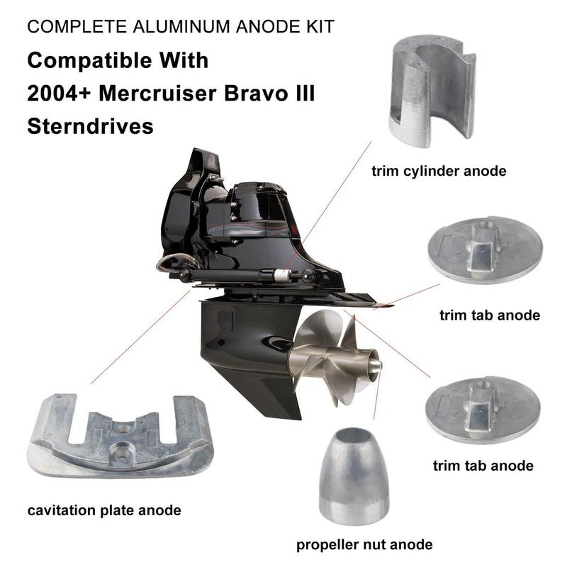 Complete Aluminum Anode Kit Compatible For 2004+ Mercruiser Bravo 3 III Drives Sterndrives Replace for CMBRAVO3KITA, 888761Q02
