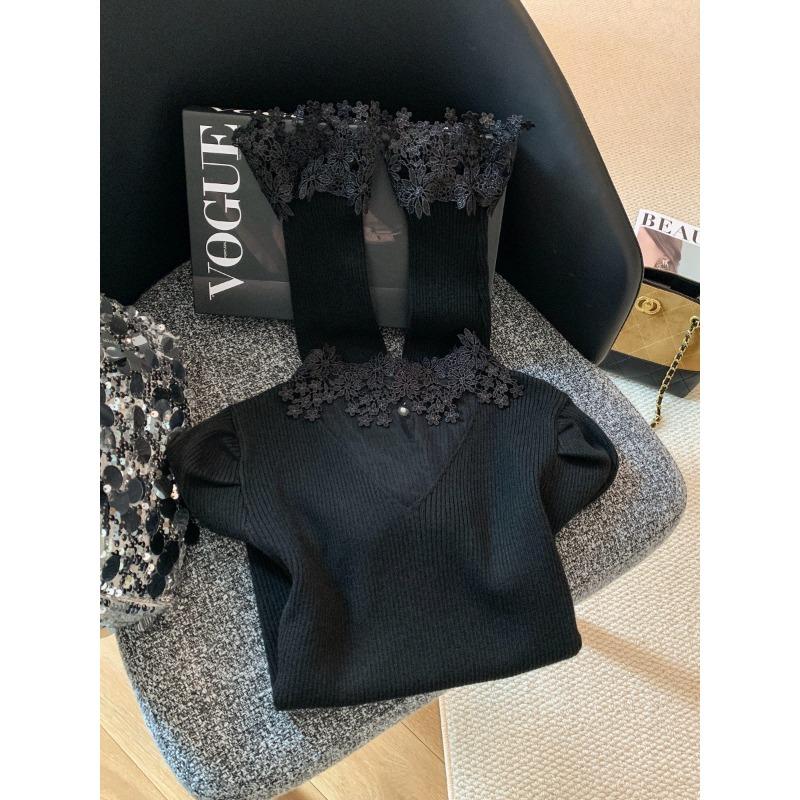 Lace splicing turtleneck knitted sweater small women can wear high-end bottoming shirt top autumn new models
