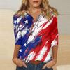 Womens V Neck 3 Quarter Sleeve Independence Day Print Shirt Casual Loose Fit Patriotic Top for Summer and Fall
