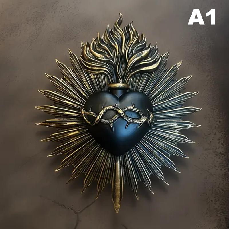 Gothic Sacred Heart Wall Plaque Statue Resin Gothic Wall Art Catholic Wall Hanging For Church Religious Home Decor Gifts