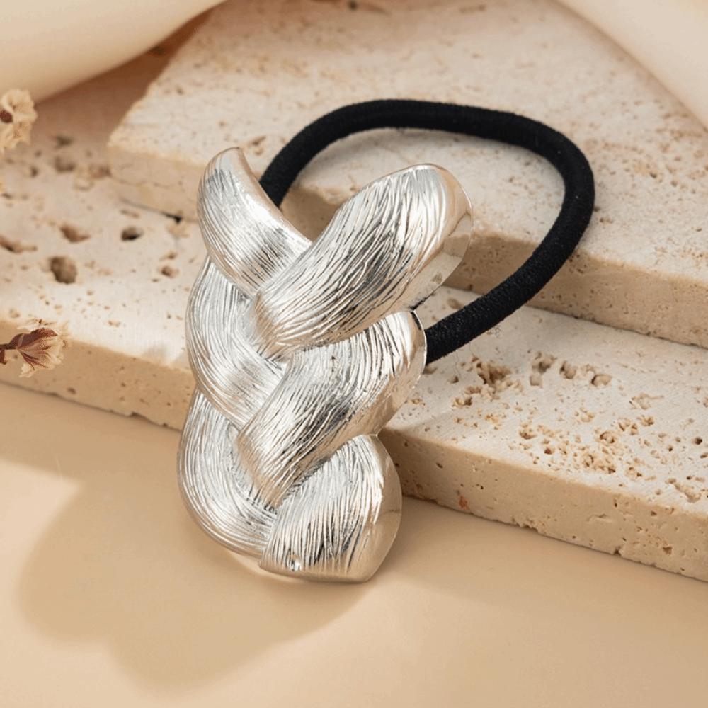 Braid Shaped Elastic Headband Metal Rubber Band Scrunchies Ponytail Hair Tie For Women Girls серебряный