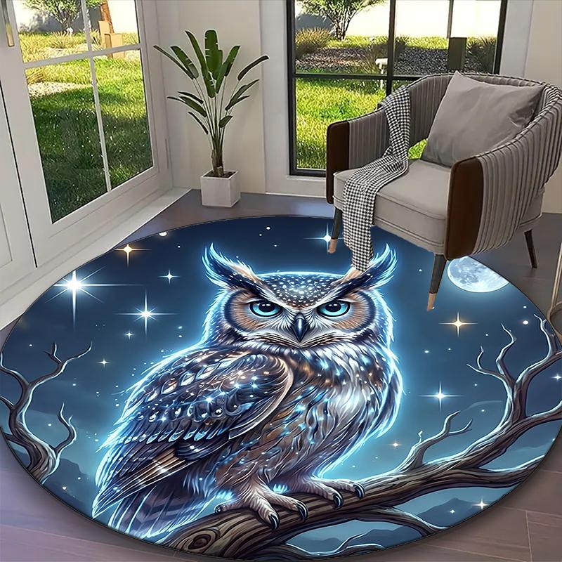 1pc Lunar Starry Owl Printed Chair Rug for Home Office Use, Living Room Kitchen Game Room Round Carpet