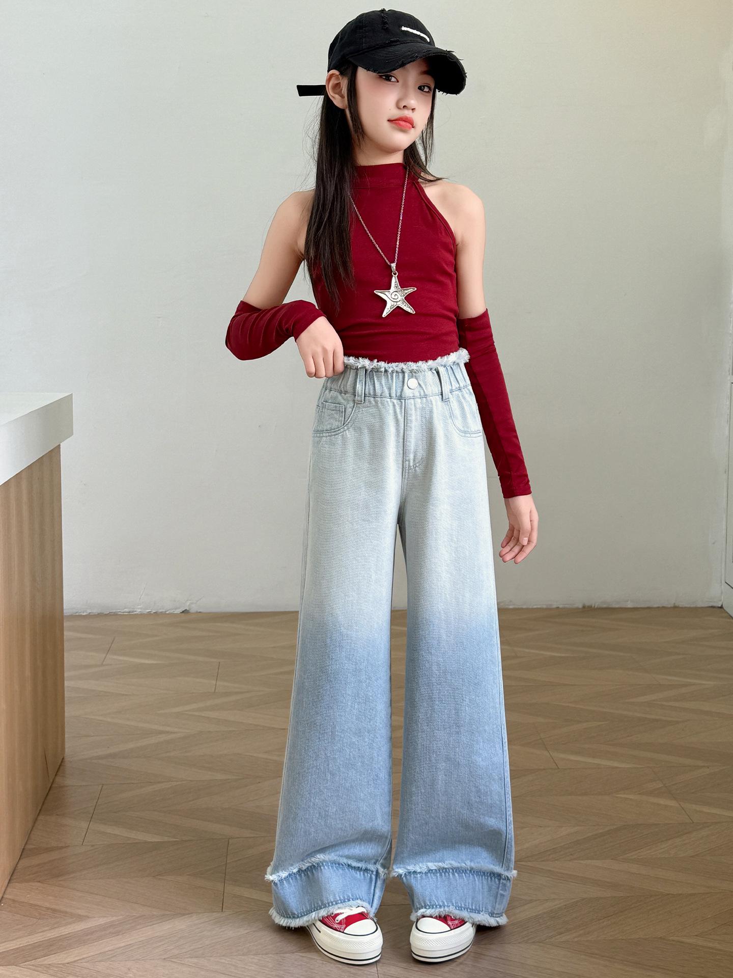 

2026 Spring Women s High Waist Wide Leg Raw Hem Jeans - Trendy Slimming Fit 150 cm синій