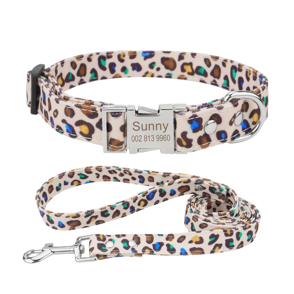 

Собачьи ошейники Поводок Регулируемые ошейники для домашних животных для маленьких средних больших собак и кошек, холщовый ошейник с леопардовым принтом, мягкий и удобный M 18-25cm