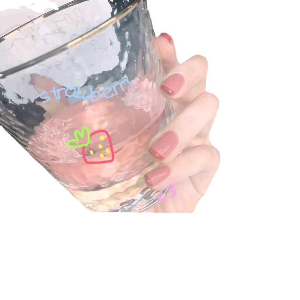 Gradient Ice Transparent French Red Edge Short Wearable Nails - Removable Pure Desire Hot Girl Style False Nail Art Pieces