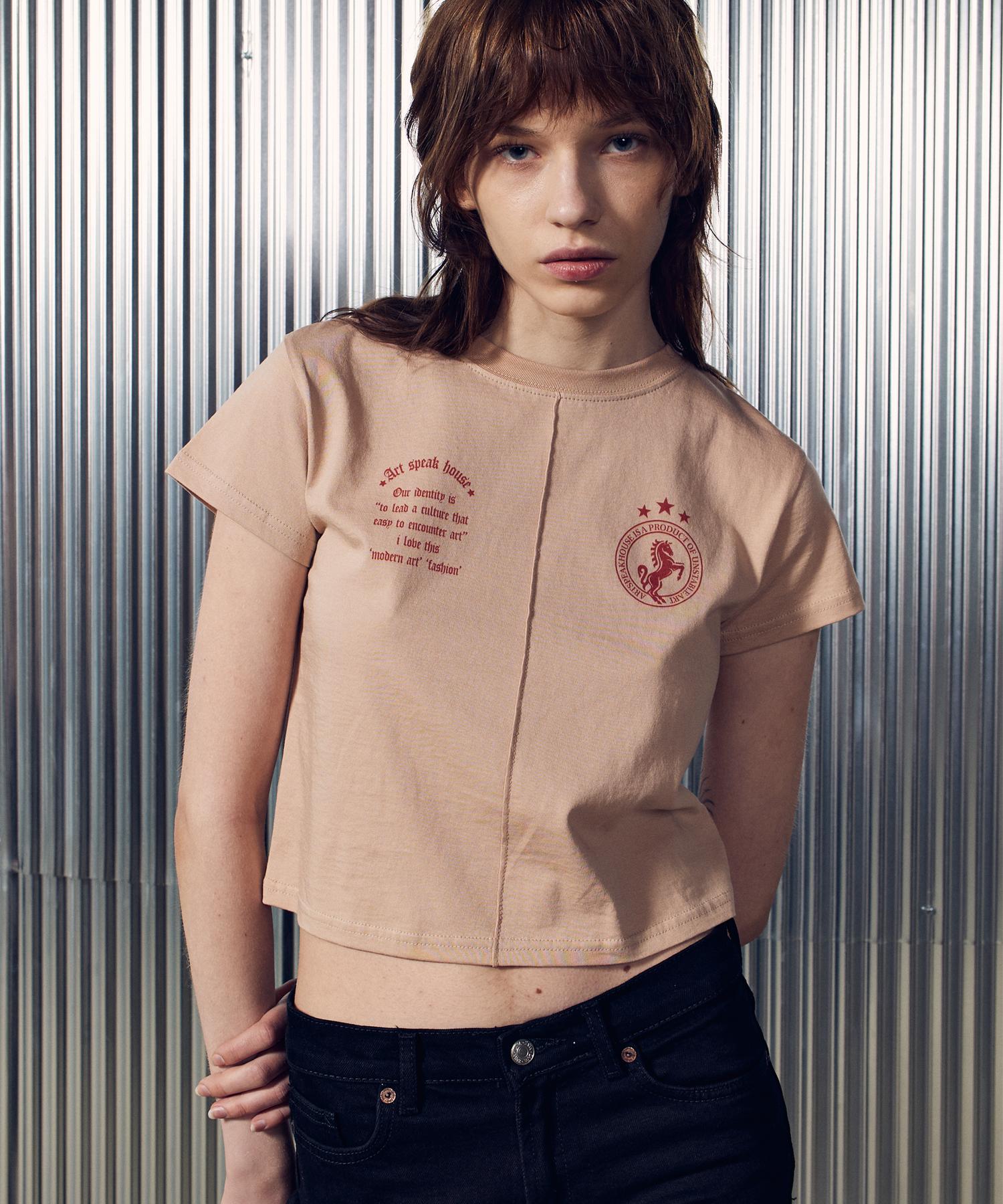 Art Peak House Gothic Symbol Short Sleeve Crop Top_Yellow Beige Free