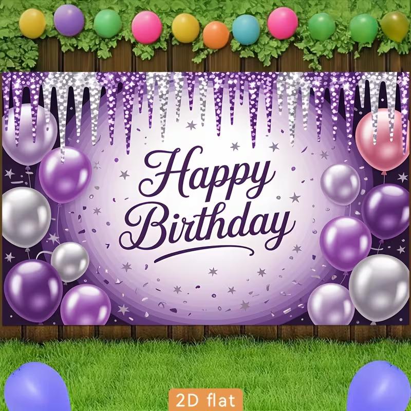 2D Glitter Icicle Purple Birthday Backdrop Banner Starry Theme Party Decor Background
