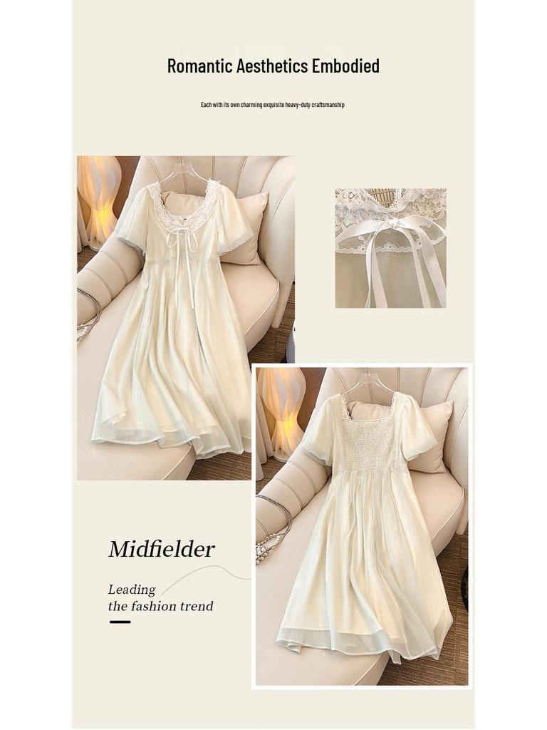 Damklänning i stora storlekar med spets och midjeformande effekt - Vår/Sommar Mellång, Mild stil.