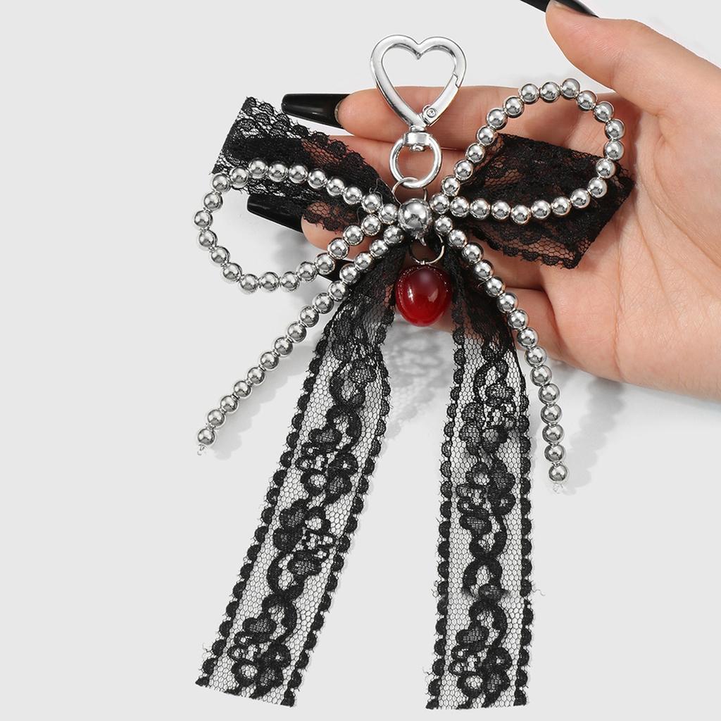 Elegant Beaded Bows Keychain Bag Charm With Ribbon Detailing For Women Retro Y2K Style Accessory