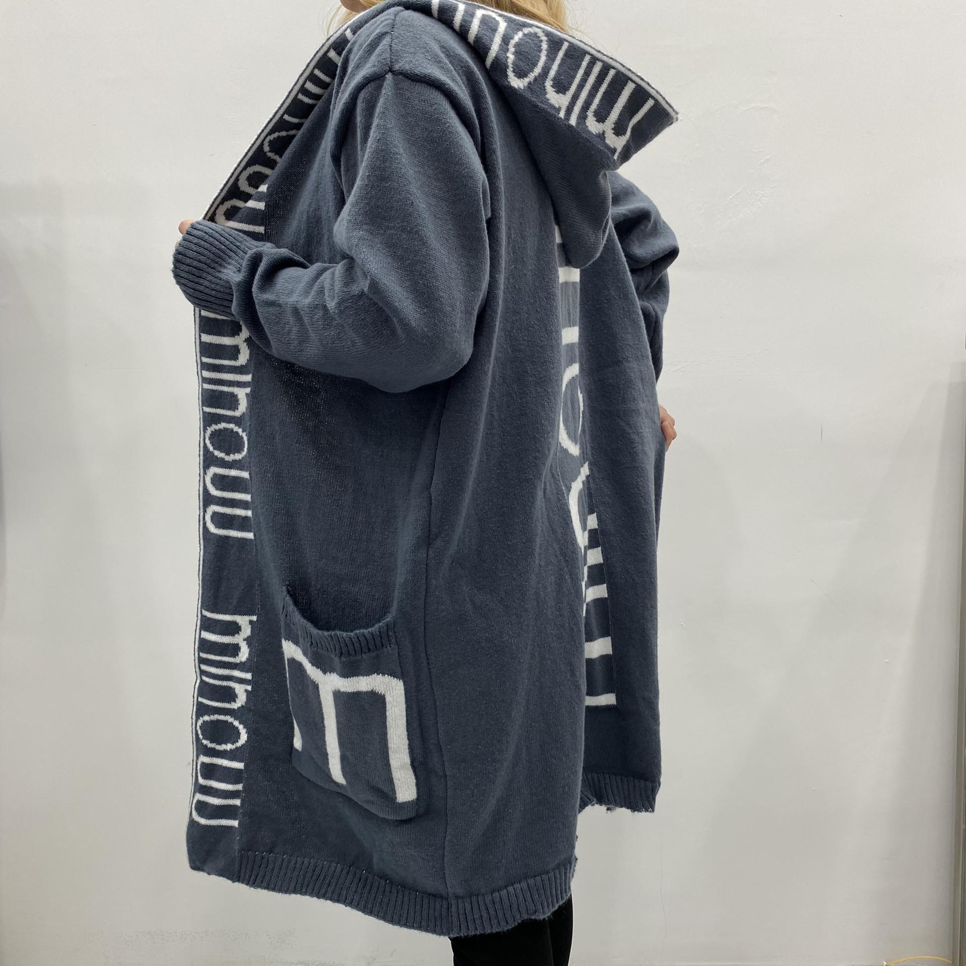 

Свободный крой уличная надпись с капюшоном трикотажный женский модный холодостойкий кардиган свитер куртка большого размера XS серый