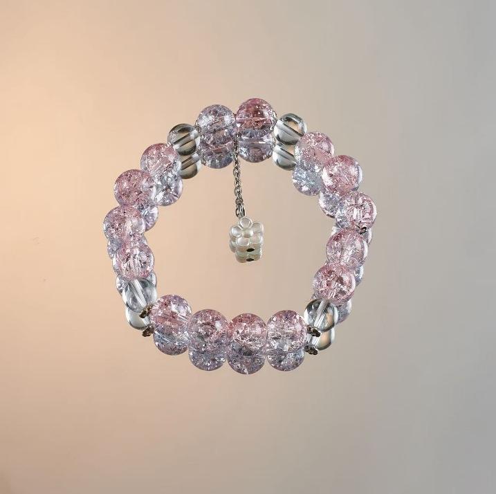 Bohemian Sweet  Beaded Bracelet for Women Girls Pink Color Imitation Jade Crystal Hand Jewelry Birthday Party Gifts